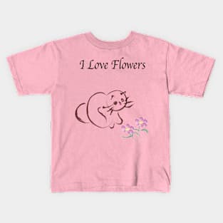 Cat Love Flowers Kids T-Shirt